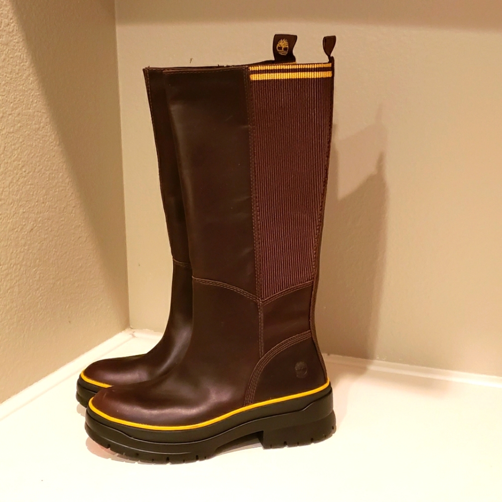 Timberland Malynn Waterproof Tall Brown Leather Zip Boots Women's Size 7,5
